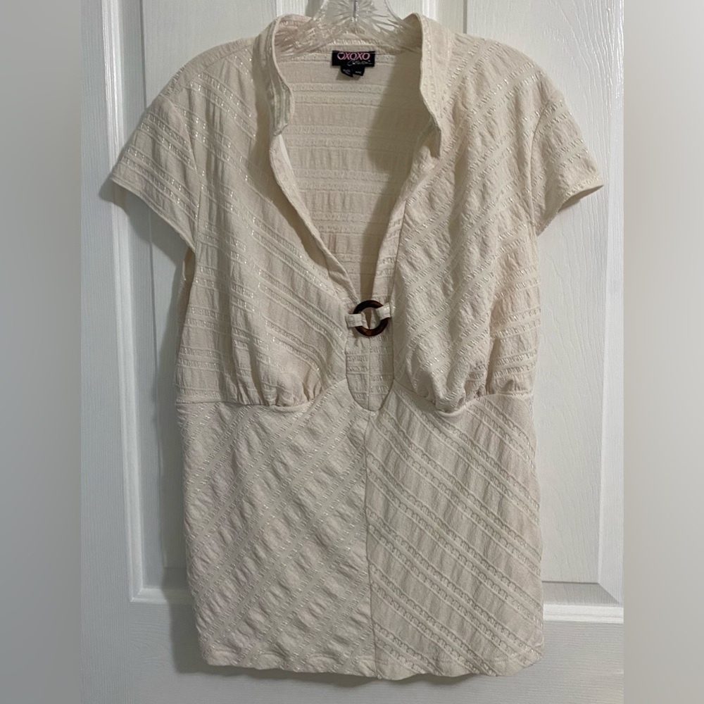 XOXO COLLECTION…WOMENS Cream Textured Short Sleeve Top with Ring Detail